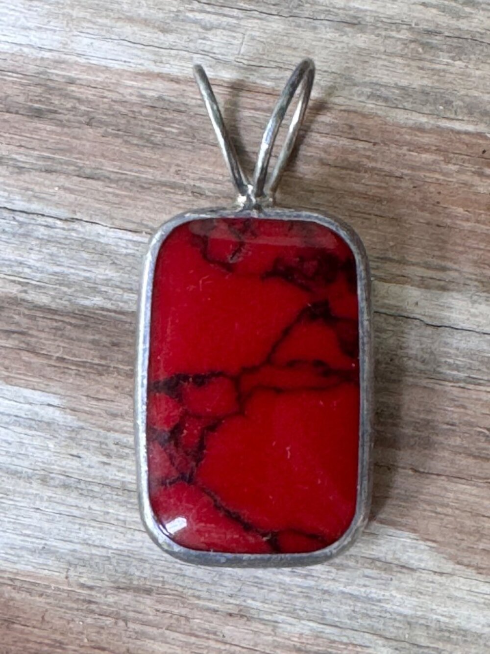 Vintage Sterling Silver Red Jasper Pendant Mexico 925 Rectangle Statement 26.87g